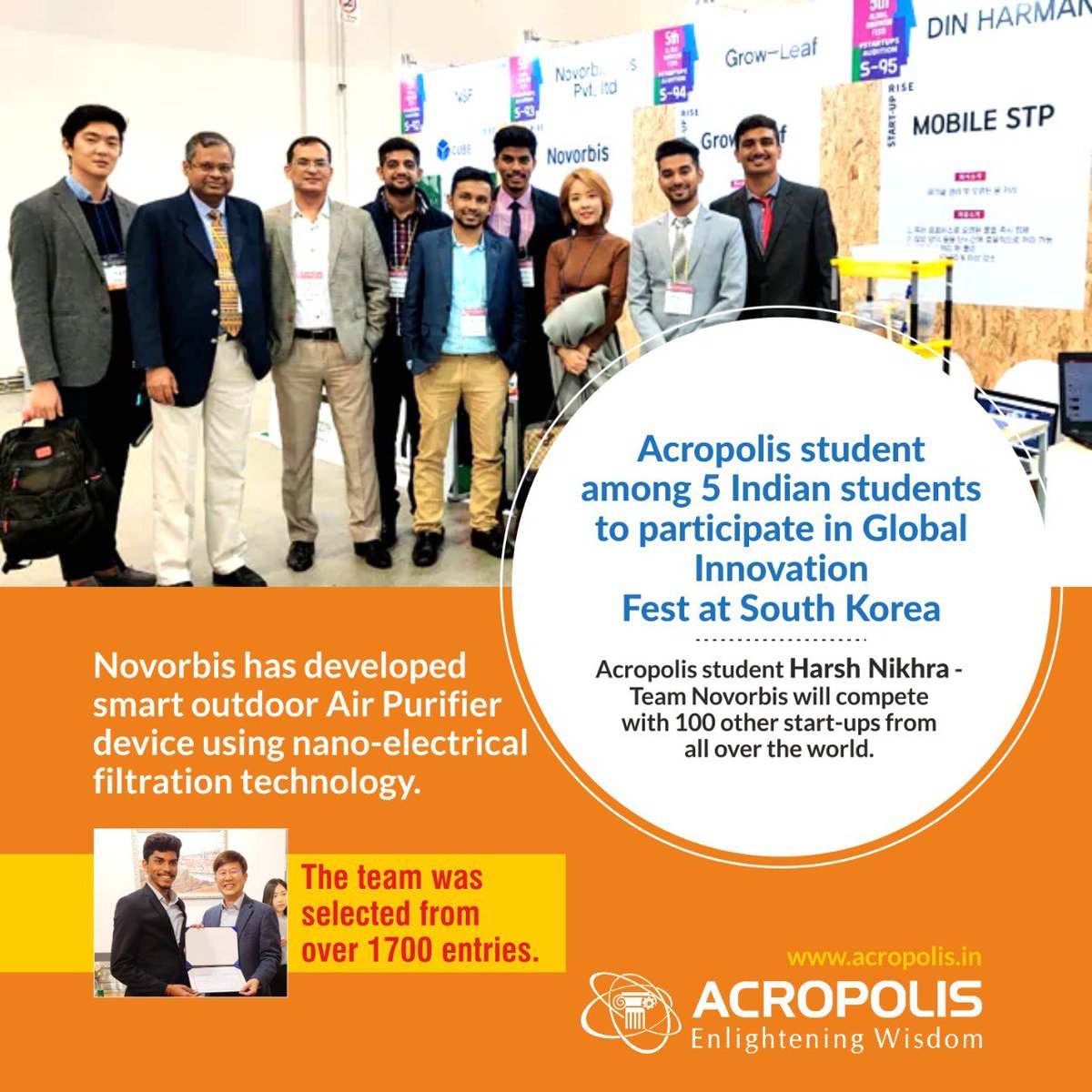 AcropolisIndia's tweet photo. Congratulations team #Novorbis from Acropolis Institute of Technology for participation in 2nd delegation visit to South Korea under the Innovation and Start-up exchange program. Wishing greater success in all your future endeavors. https://t.co/7jVwfxn3T6