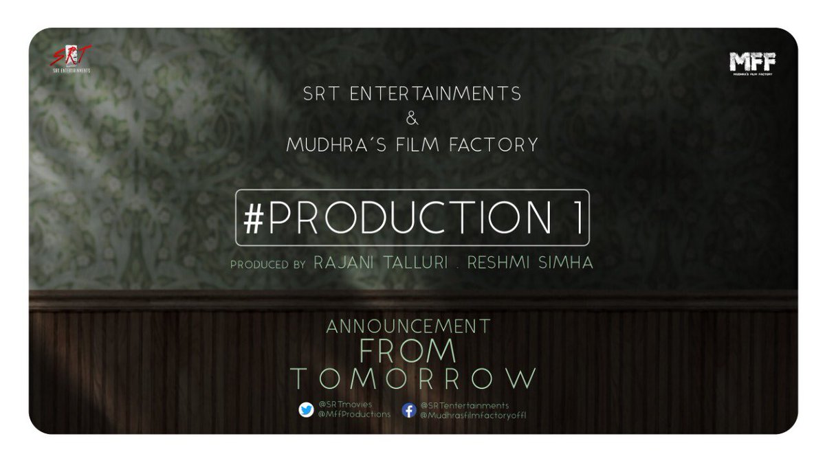 SurendharMK's tweet photo. #ProductionNo1 announcement from SRT Entertainments & Mudhra's Film Factory will be made tomorrow.
#SRTMFFProduction1 #SRTEntertainments #MFFProductions
@MffProductions @SRTmovies @proyuvraaj @UVCommunication https://t.co/ThmUCz6fG4