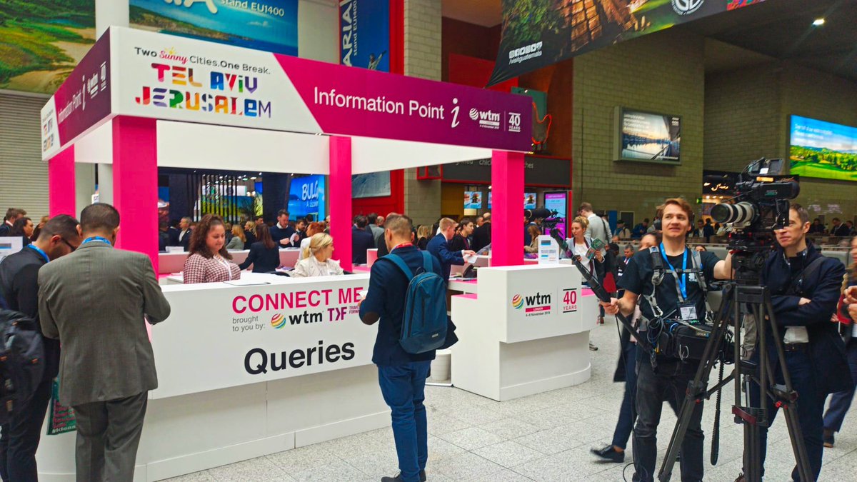 promotourist's tweet photo. Segundo día en la WTM London con una agenda llena de encuentros interesantes y siguiendo de cerca a nuestros partners en la feria. Israel y su Cities Break patrocina el punto de información. #WTMLNDN #tourismtrade https://t.co/bRaAp1DKSw
