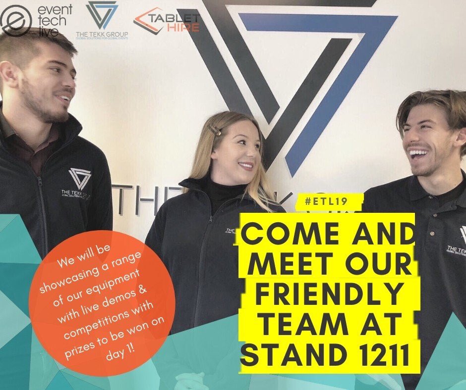 TabletHireUK's tweet photo. Who else is excited for #ETL19 tomorrow?! Come and see us on stand 1211 to speak to this friendly bunch about what we do and how #TheTekkGroup & #TabletHire can help with your next #event.
We have a #VR competition for day 1 ONLY, so head to stand 1211 to win! #EventTechLive2019 https://t.co/uwSf13ncPf