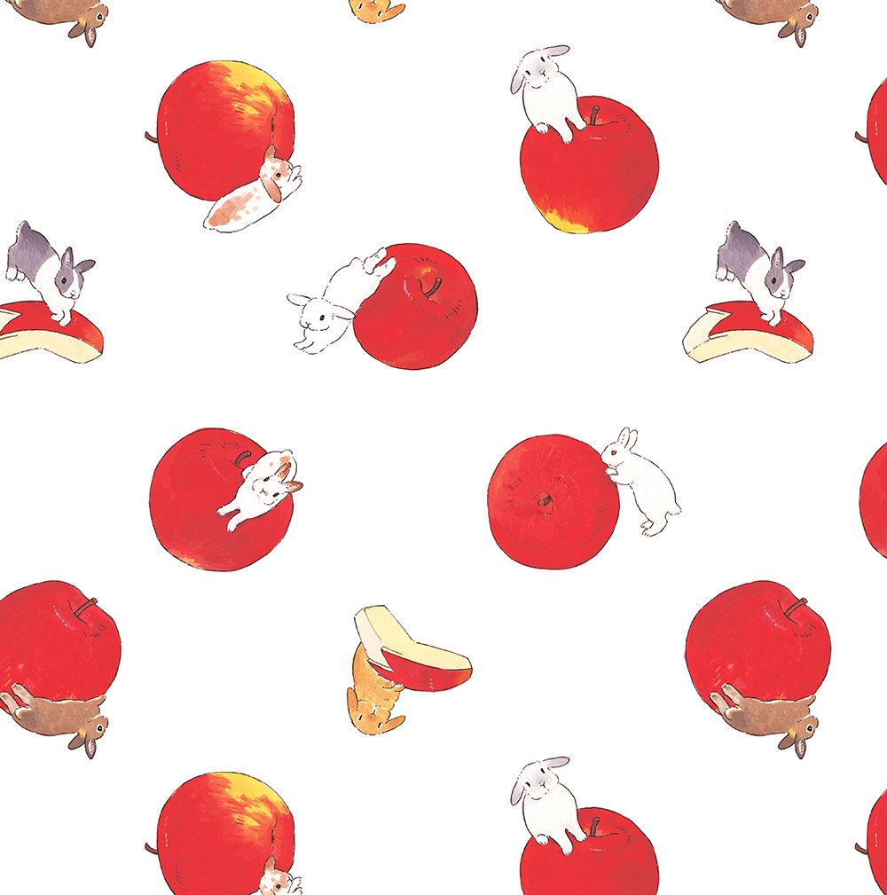 「りんごが嬉しいうさぎさんたち
 #いいりんごの日 」|Schinako Moriyama🐇illustratorのイラスト