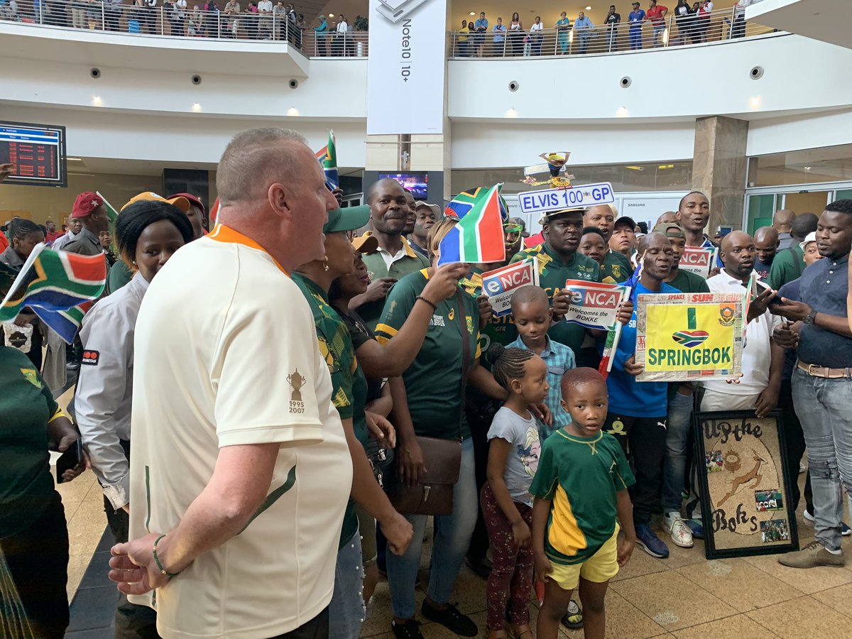 #Springboks #StrongerTogether Fans are starting to gather at OR Tambo International Airport ahead of the Springbok’s arrival later this afternoon. CE