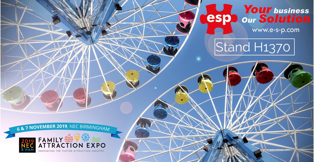 ESPLeisure's tweet photo. ONE DAY TO GO!!! Look out for us tomorrow exhibiting at the @HP_Innovation, as well as the @FamilyAttractEx 2019 NEC Birmingham. Come see ESP Leisure at stand H1370 for more information on our Elite Management Software Solutions. Looking forward to this great event! 🎡😀 https://t.co/fNKpqRtCFe