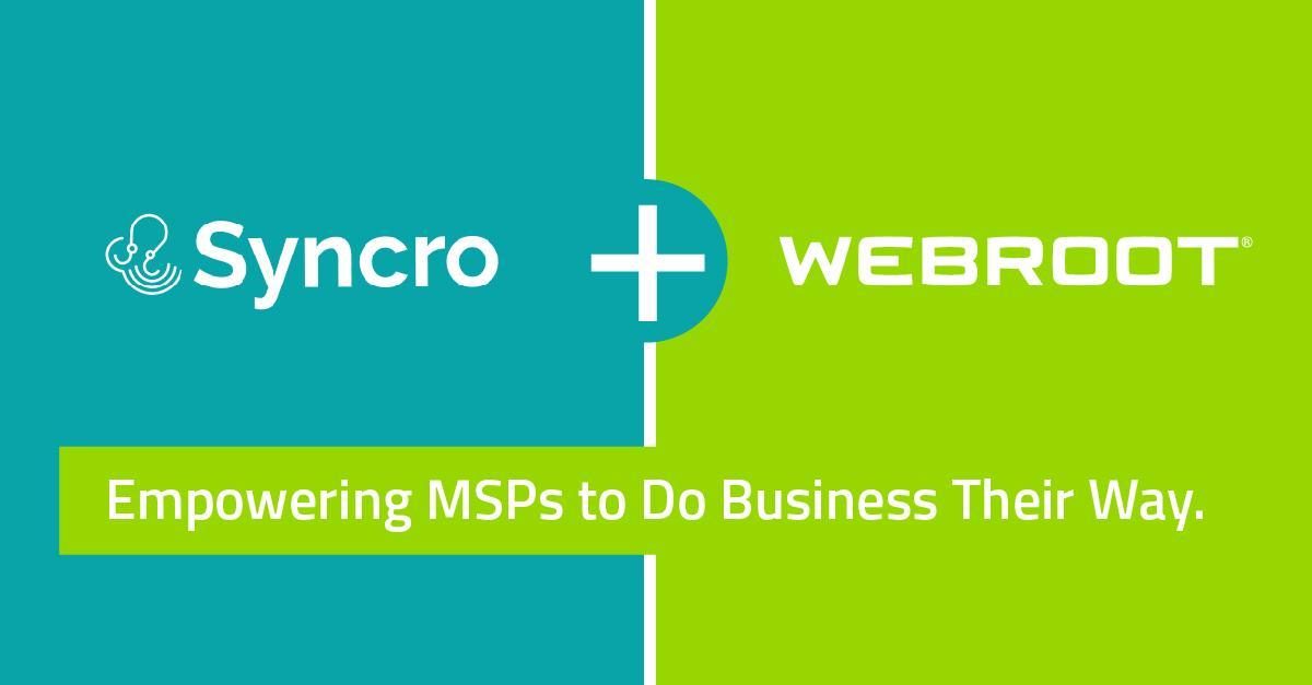 Webroot's tweet photo. By integrating our business endpoint protection with #SyncroMSP, we will enable #MSPs to focus less on implementing/managing their security solutions and more on growing their businesses efficiently. https://t.co/OVV47n9QG3
#Webroot | #PowerInProtection https://t.co/T1ubdNHrj1