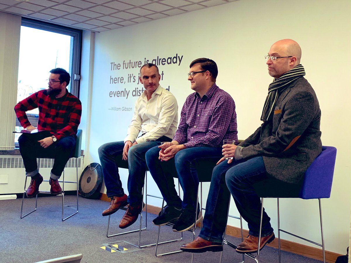 CivTechScotland's tweet photo. Some #CivTechScotland companies from previous years sharing their wisdom with our new companies. Andy @oxidoltd Gary @RiverTrackOrg Iain @whereverly #CivTech4 https://t.co/CkJPpcwKTH