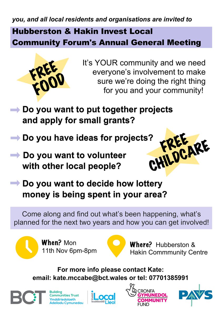 All local residents &amp; organisations are invited to Hubberston &amp; Hakin #InvestLocal Community Forum's Annual General Meeting! Find out what's been happening in the area, what's planned for the next two years, and how you can get involved!