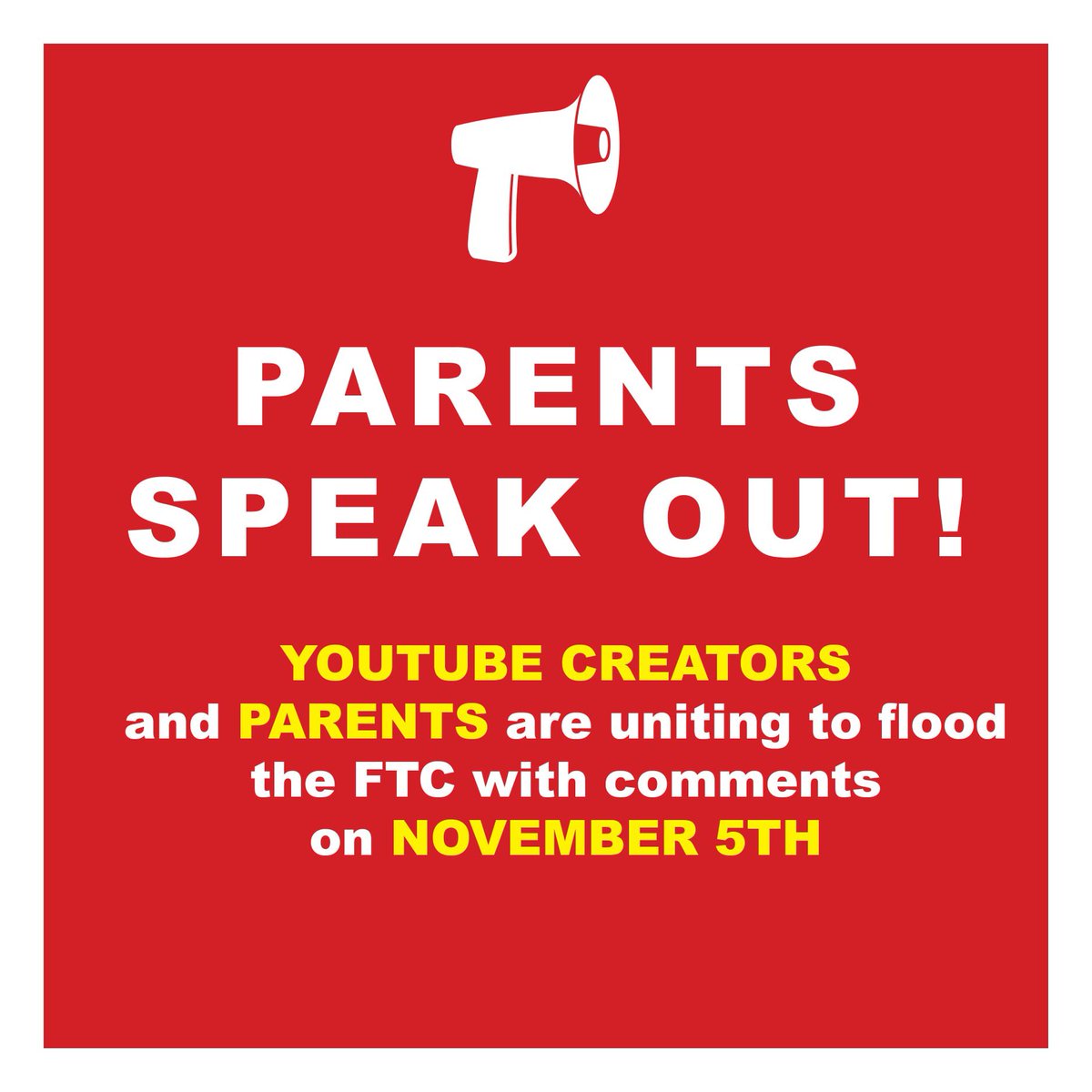‼️Today is the day‼️🗣🗯
Please write the FTC &amp; sign the petition! chng.it/hJJ4NxPN to find all the info! Let’s unite to save kids content on YouTube!!
❌PLEASE SHARE❌
#creator #creatorsunite #saveyoutube #familyvlog #familyvlogger #vlog #youtube #youtuber #youtubekids