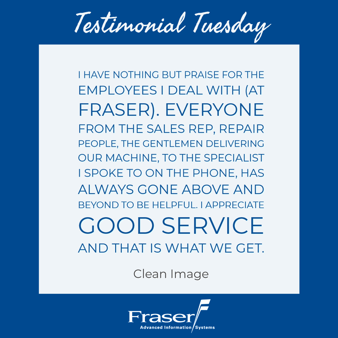 FraserAIS's tweet photo. Many thanks on this #TestimonialTuesday to Clean Image Reading for their kind words about their #CustomerExperience with Fraser. It is our pleasure to be able to work with businesses both large and small and be a part of their success. #FraserDifference https://t.co/TEMdQjtvpv