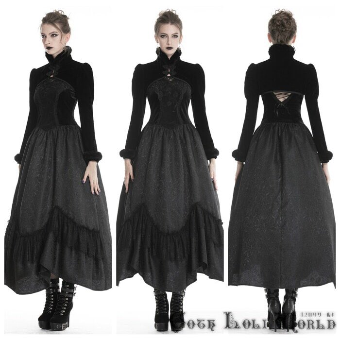 ファー付ゴシックブラックベルベット長袖ボレロ . color/BLK size/S