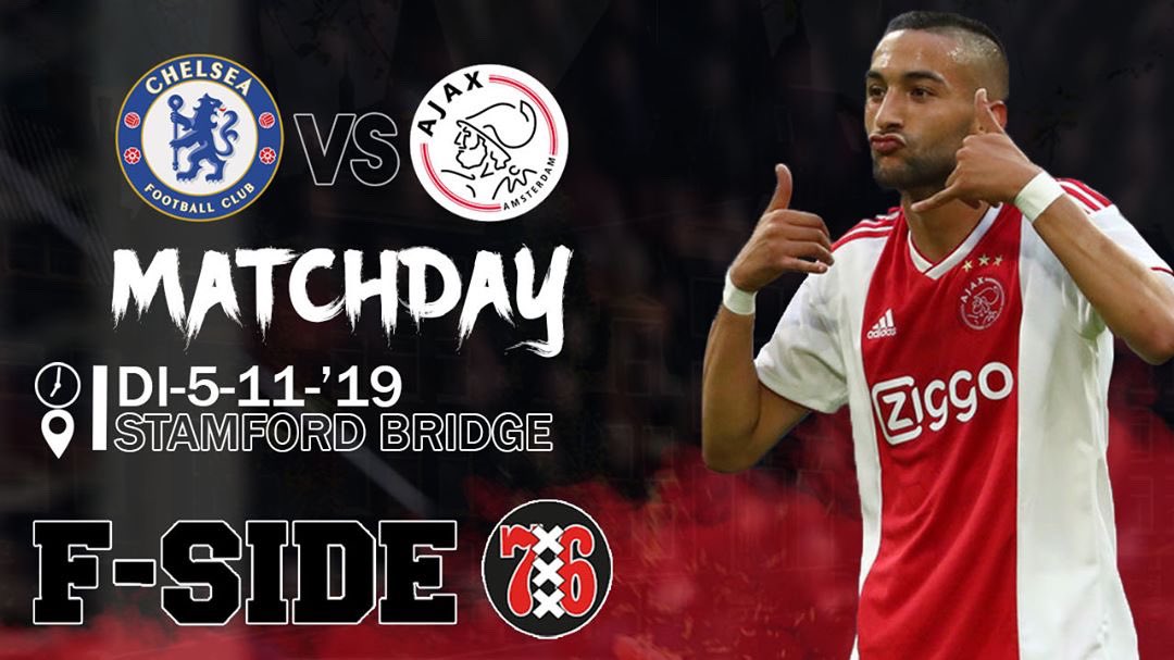 FSideNL's tweet photo. MATCHDAY!!!
@chelseafc - @afcajax
Wat voorspellen jullie voor vanavond?
#ajax #fside #amsterdam #fside76 #fsideisnietmakkelijk #fsideontour #76ontour #championsleague https://t.co/dmvG5l9gtx