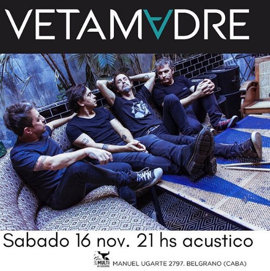 Se viene el acusticazo...
¿Quién está para el 16/11 en el @elmultienconcierto (Manuel Ugarte 2797)?
No se lo pierdan que va a estar lindo. .
Link para adquirir las entradas a $200 (más baratas, imposible). >> 
eventbrite.com.ar/e/vetamadre-en…
.