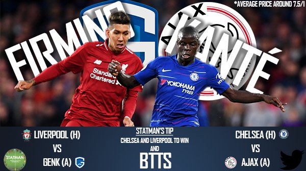 StatmanOfficial's tweet photo. Liverpool may currently be the European champions, but their defense seems shaky so far this season. Chelsea are playing a tough Ajax side but with the confidence of their first win, Statman tips both teams to score, Chelsea and Liverpool to win double! ⚽⚽ https://t.co/diSSDsWoOh