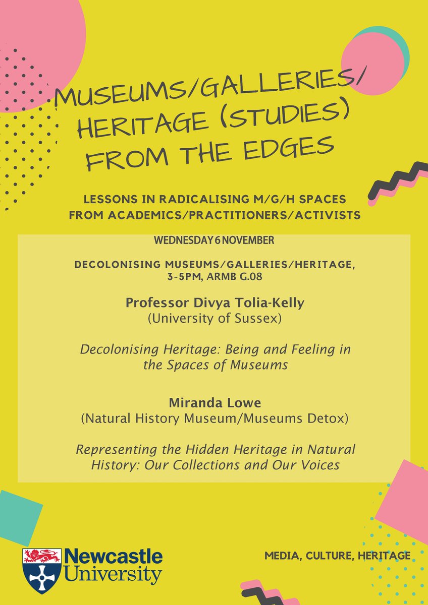 Super excited that our 'Museums/Galleries/Heritage (Studies) From the Edges' series starts tomorrow. What a way to start, with Miranda Lowe (@MuseumDetox) and Divya Tolia-Kelly joining us. Check out tomorrows session details below, and follow us using the #MGHEdges tag.