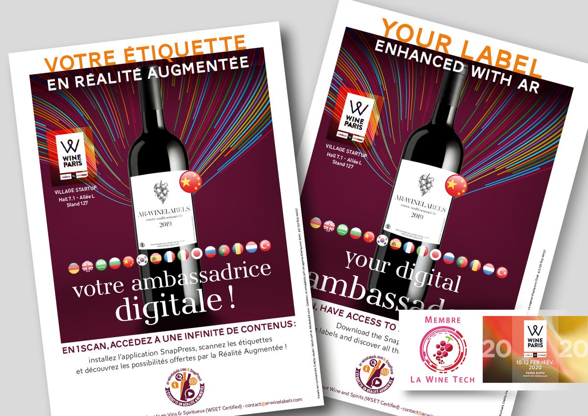 ARwinelabels's tweet photo. AR-Winelabels, solution de Réalitée Augmentée pour étiquettes de Vins &amp; Spiritueux, solution #SnapPress de @argo_group_news rejoint La Wine Tech, le mouvement des innovations dans le secteur du vin, porté par Vincent Chevrier. https://t.co/1rOQE13olq via @ARwinelabels https://t.co/8p1BWF3NDO