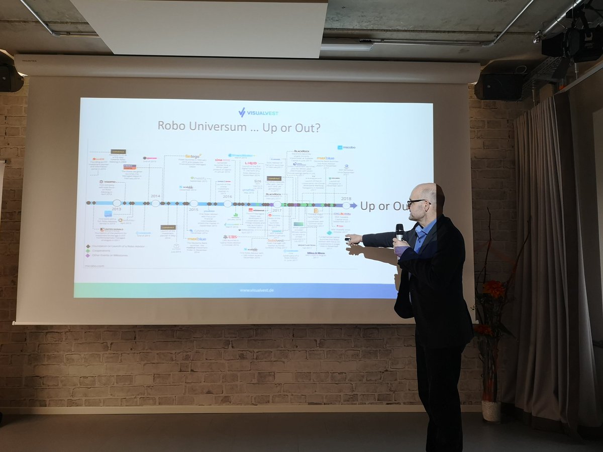blicklog's tweet photo. Olaf Zeitnitz von @VisualVestDE stellt auf der @FintechWeekDE das Robo Universum vor. #roboadvise https://t.co/KquKtYNr58