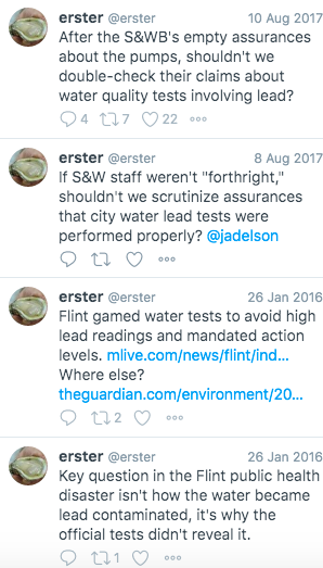 erster's tweet photo. The city likely gamed the lead test results. (City-wide water tests should be conducted and Point of Use filtration installed while lead infrastructure is replaced.) 

https://t.co/YjRrEb0gLf https://t.co/rIzGwX7peb
