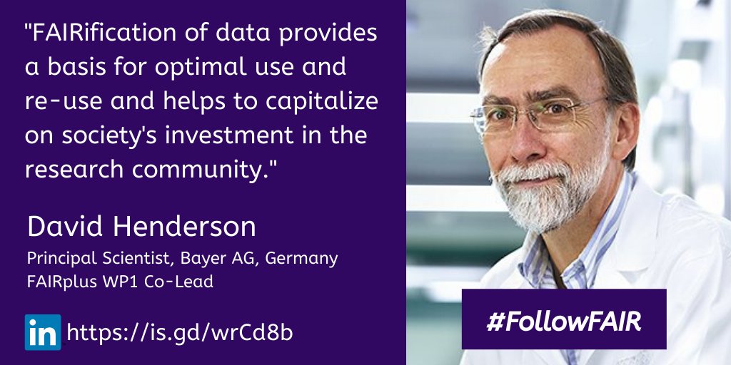 FAIRplus_eu's tweet photo. Today we present David Henderson, Principal Scientist in @Bayer, WP1 Co-Lead. He also coordinated #OncoTrack, one of @IMI_JU projects selected for #FAIRification. David’s expertise is data integration &amp; reuse in large consortia. LinkedIn: https://t.co/Q5q3OZltgO  #FollowFAIR https://t.co/qmWVQL2uVg