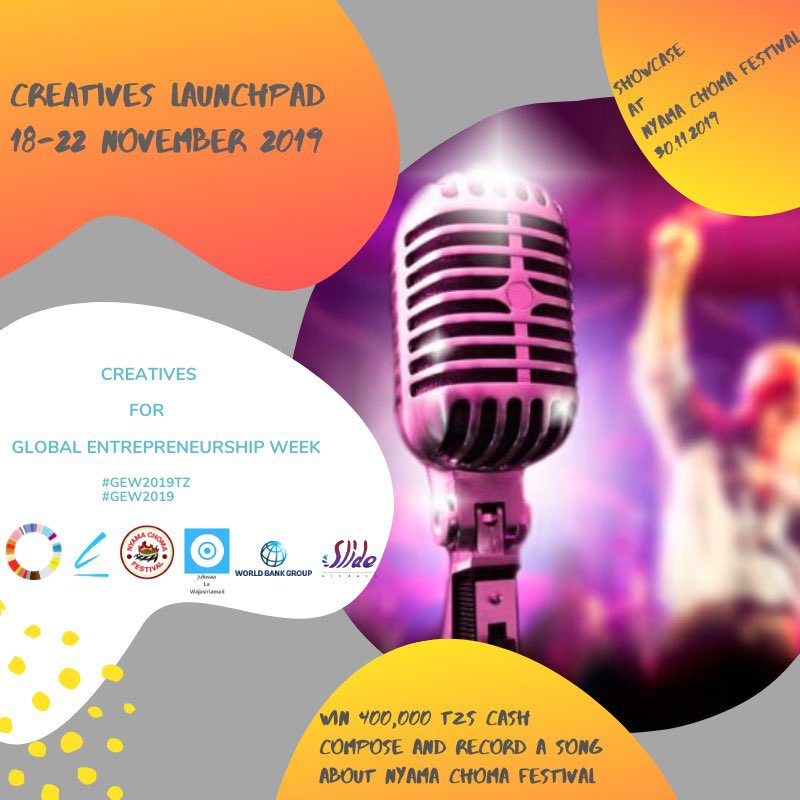 TheLaunchPadTZ's tweet photo. Creative Entrepreneur? Aspiring Creative Entrepreneur? 

Be part of our 5 Day  ‘Creatives Entrepreneurs Launchpad’..register here https://t.co/2NYaHL5Ncx

Also open to the public  👉🏾👉🏾👉🏾 Our #CreativesChallenge

Cash prizes to be won for #GEW2019TZ 

More details here 👇🏾👇🏾 https://t.co/zMMnTgd2OV