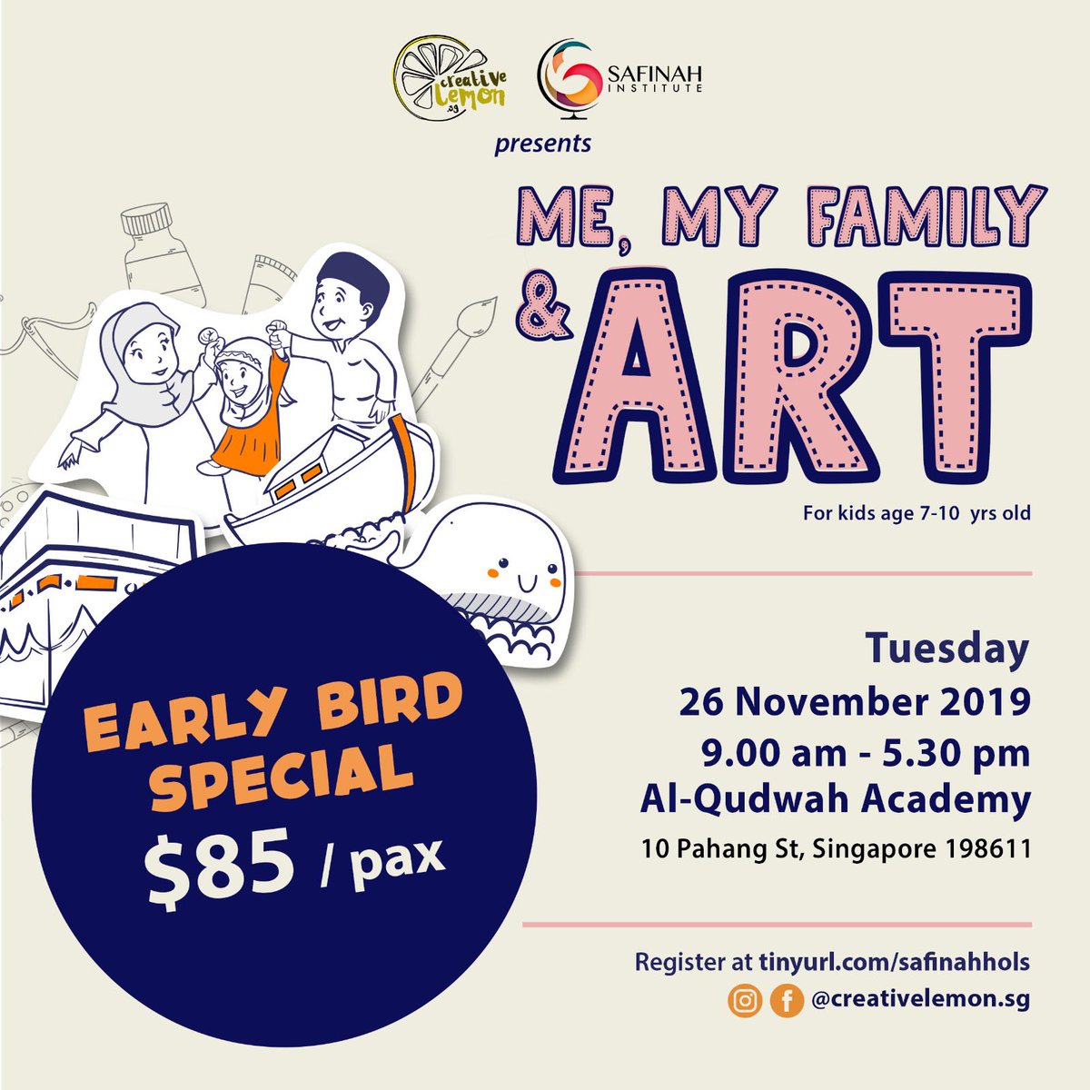ATTENTION TO PARENTS AND GUARDIANS WITH KIDS!

School Holiday is around the corner and we have something for the kids to enjoy and also learn at the same time!

So sign up via tinyurl.com/safinahhols and if you have any enquires you can ask me directly. See ya! 👍🏻 #kidsprogramme