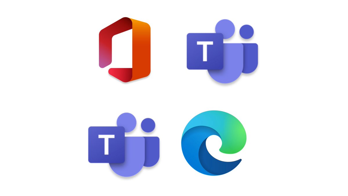 The Microsoft Office icon (an O), the Teams icon (two people), the teams icon again, and the new Edge logo (a stylized wave), arranged in a 2x2 grid