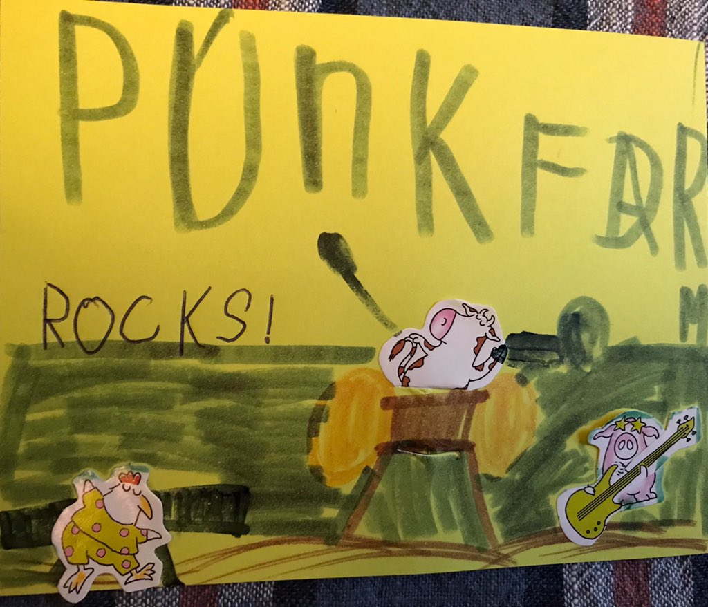 MilletteMary's tweet photo. @StudioJJK @sandraboynton Before school creation by our 5yo—Sandra Boynton meets Punk Farm, a mashup of two of our favorite authors/illustrators! https://t.co/BqxAtQiR4c