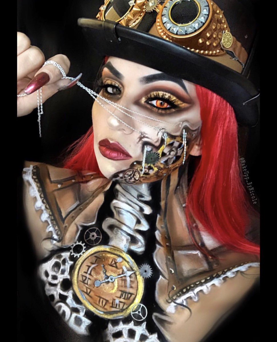 mehronmakeup's tweet photo. ⚙️⛓🕰Steam Punk Illusion🕰⛓⚙️
By @makeupp_bynicole using Metallic Powders in gold and silver with Mixing Liquid and Paradise Makeup AQ
#mehronmakeup #metallicpowder #mixingliquid #paradisemakeupaq #illusionmakeup #steampunkmakeup #bodypaint #steampunk #creativemakeup https://t.co/BXMXDkHZAX