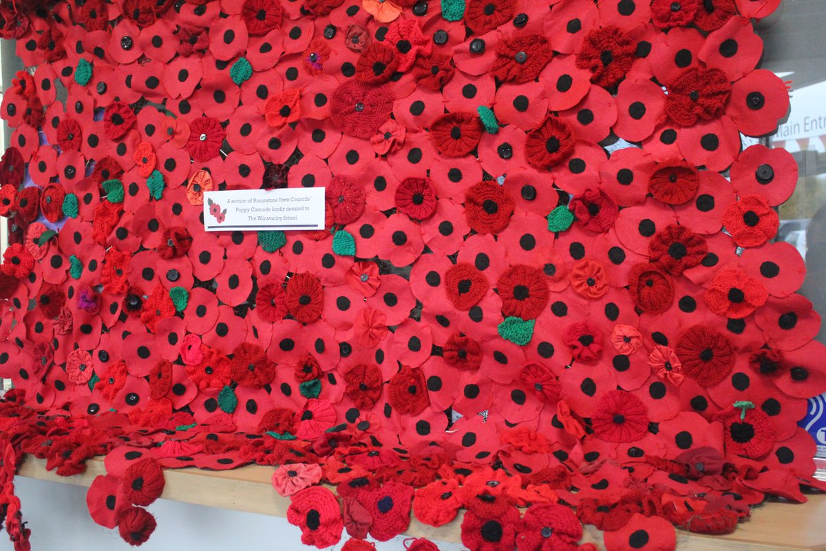 WinstanleySch's tweet photo. We are very proud to to have our own section of 
@BraunstoneTown Council's #poppycascade on display in our reception area. #RemembranceDay https://t.co/jBxO1QHwaZ