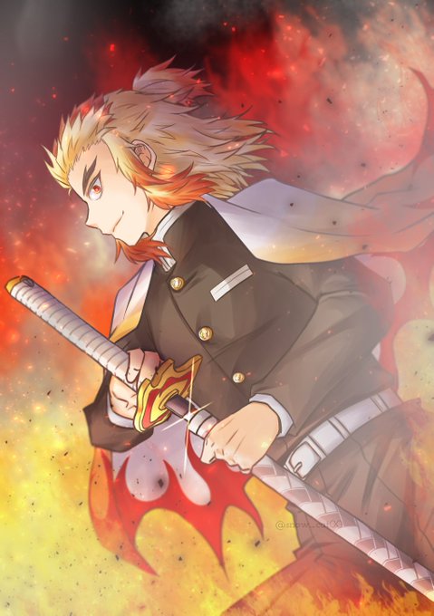 深雪むしこさんがTwitterに投稿した煉獄杏寿郎(鬼滅の刃)のイラスト。