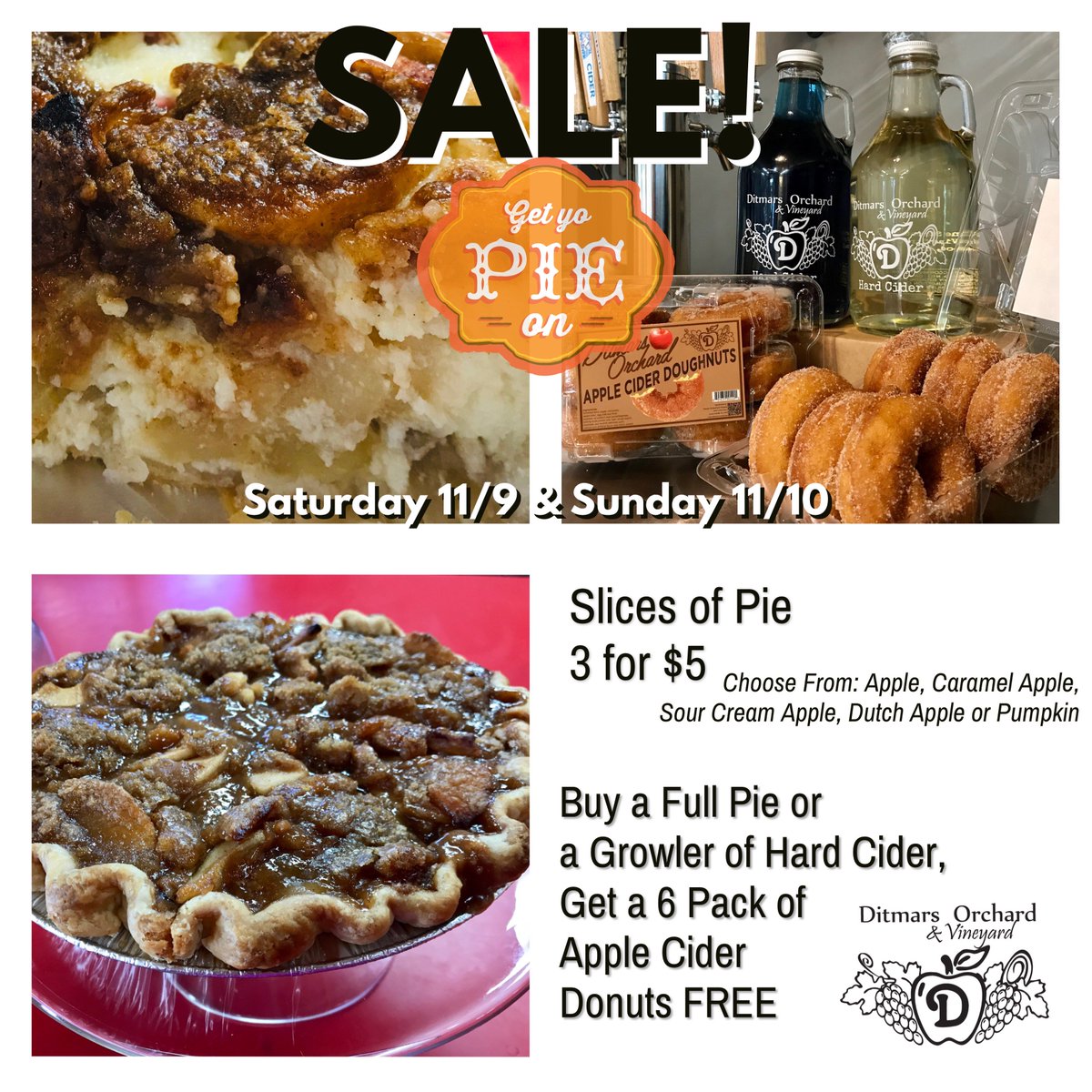 DitmarsOrchard's tweet photo. We will be open Saturday &amp; Sunday 12-4 with this awesome SALE! This weekend is looking delicious 😋 https://t.co/6agzl4Au82