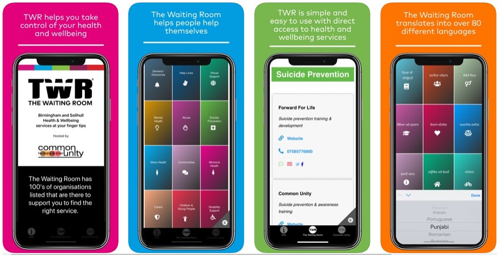 The Waiting Room, Now available in the IOS app store!. #mentalhealth and #wellbeing support across #Birmingham and #Solihull at your fingertips. Download for free at apps.apple.com/hn/app/twr-the…