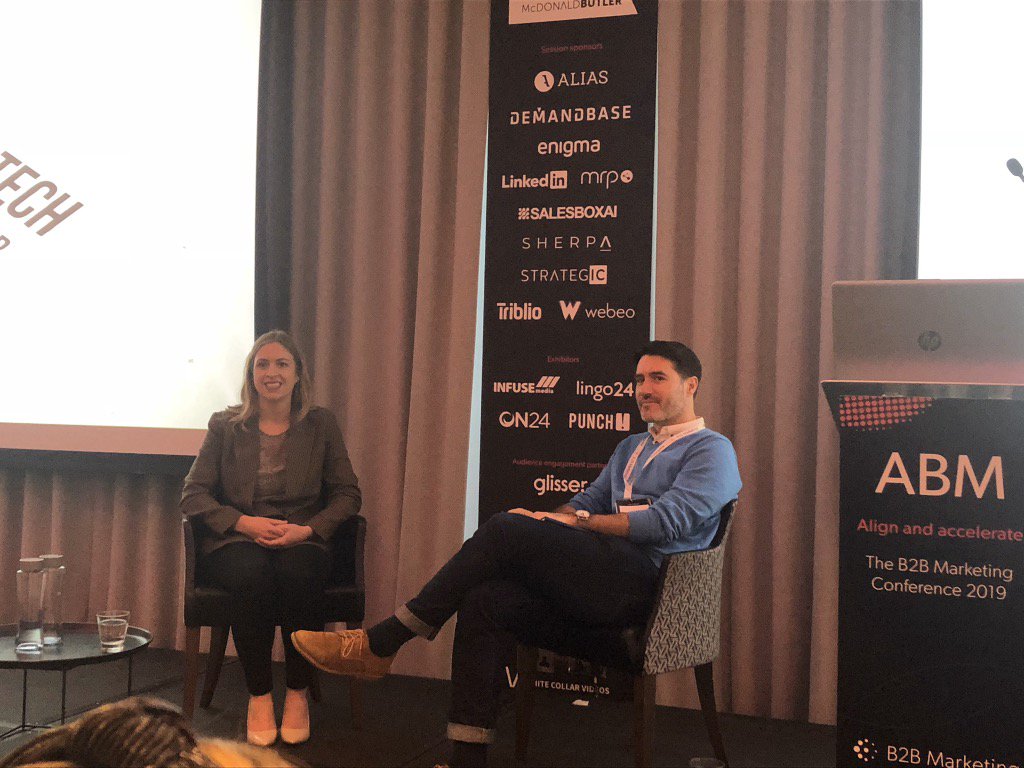 SL_Clark's tweet photo. @omobono_digital and @Refinitiv on stage at the ABN align and accelerate @MarketingB2B conference https://t.co/VYaGXDFs4K