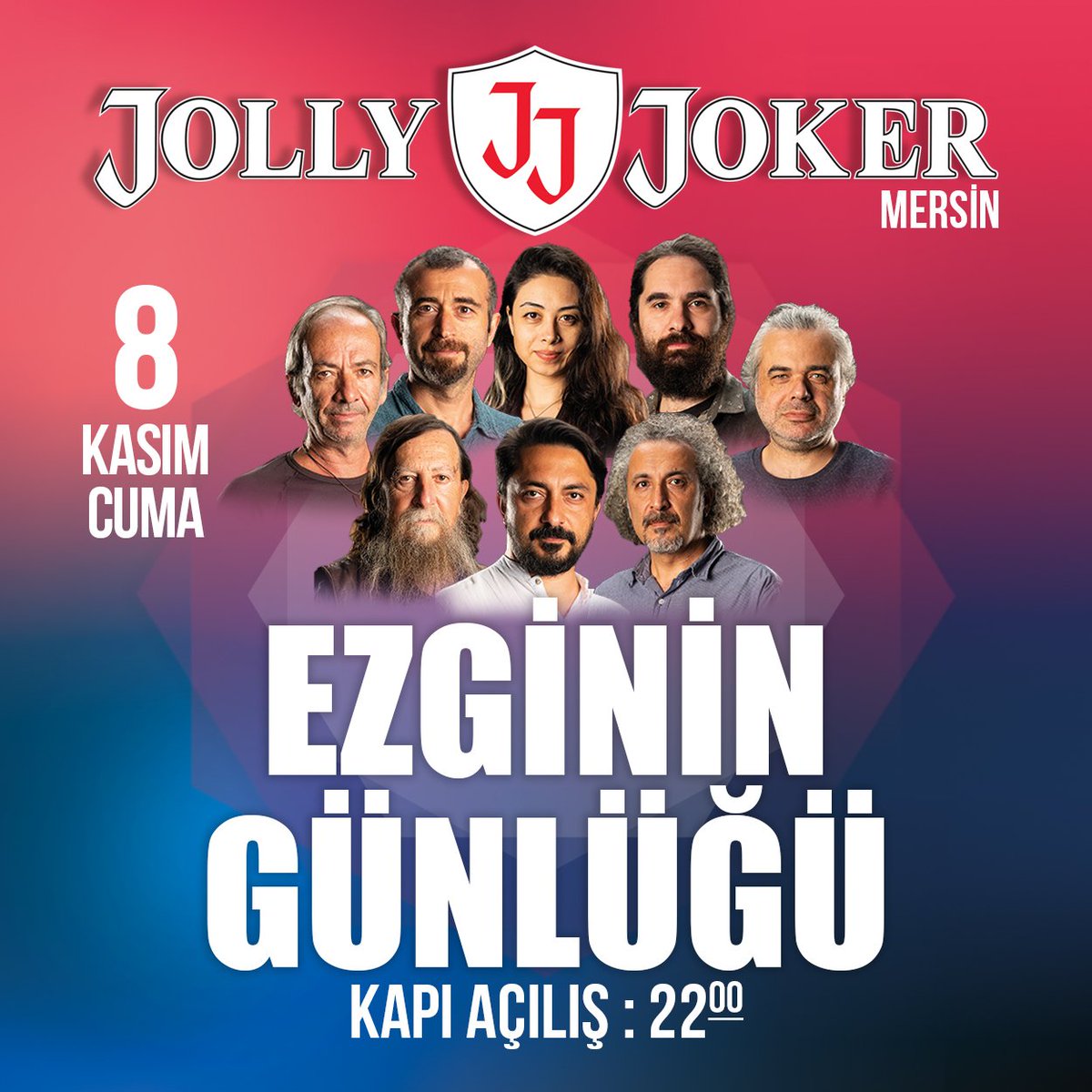 8 Kasım Cuma <a href="/ezginingunlugu/">Ezginin Günlüğü</a> <a href="/jjmersin/">Jolly Joker Mersin</a> sahnesinde. Kapı açılışı 22:00 Bilgi için: 0545 652 20 20 - 0546 652 20 20