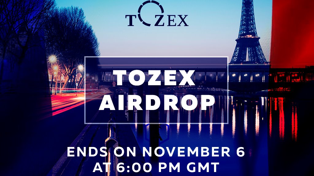 📢We are ready to announce that Tozex airdrop will end on November 6, 2019 at 6:00 pm (GMT).📢
⠀
But you still may get your TOZ tokens in the nick of time⌛️!
⠀
Join our telegram group at t.me/tozexofficial and see the pinned message!
⠀
#airdrop #TOZ #Tozex #token #news
