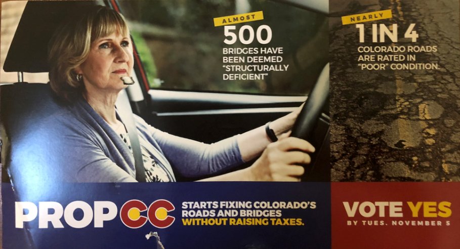 CPBacon4CO's tweet photo. This "Yes on #PropCC" mailer doesn't contain reasons to give the State(D) More Money
These are reasons to give #Colorado Legislature(D) the BOOT
#Coleg needs to stop wasting our money & ignoring our Road Infrastructure
#NoOnCC #NoOnPropCC
#Copolitics #Cogov #Cosen #Denver https://t.co/Posj1SReyx