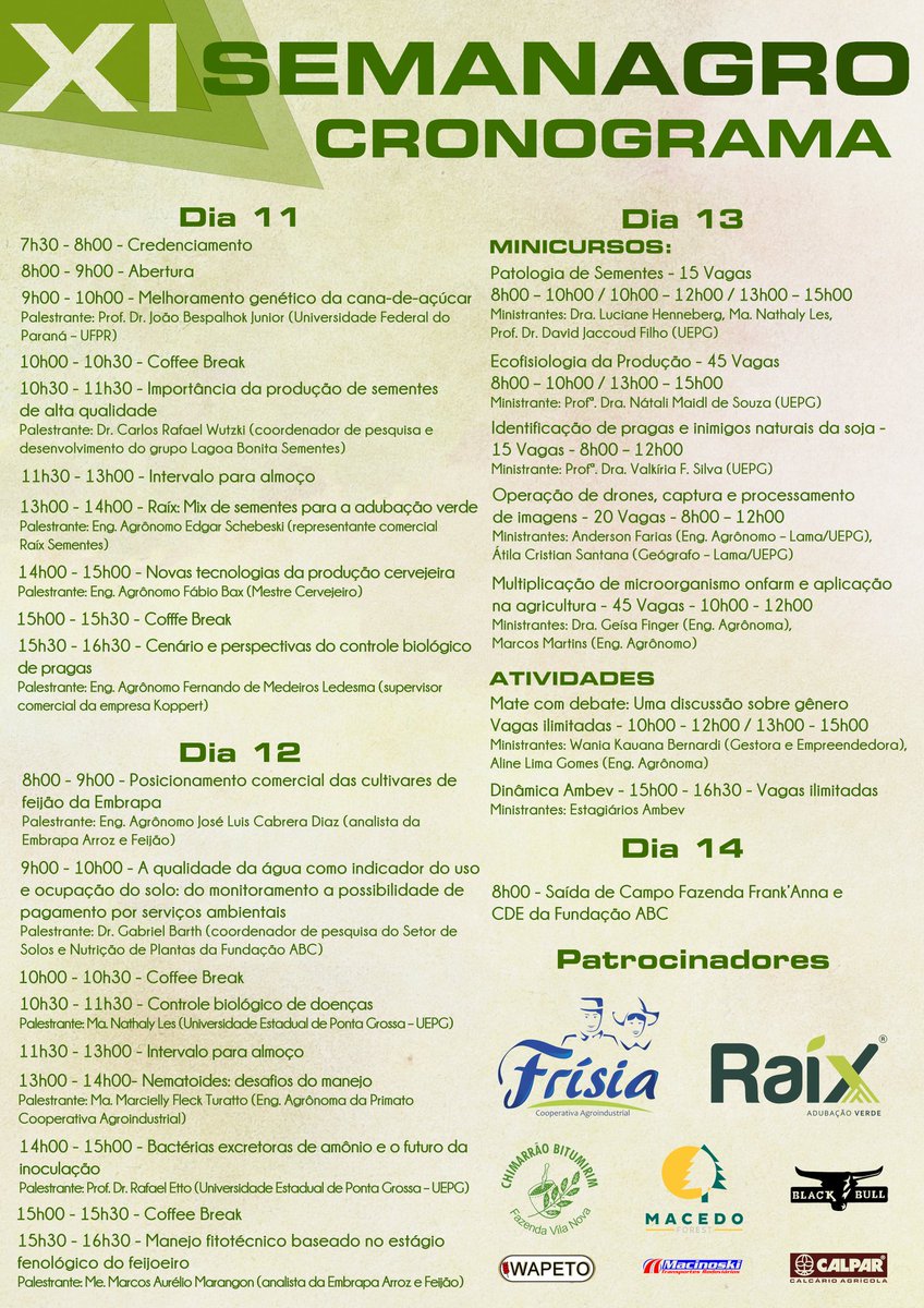 caagrouepg's tweet photo. 🚨🚨 Atenção, pessoal! 🚨🚨

Esta é a última semana para realização das inscrições para a XI SemanAgro. Corra e faça já a sua!! 🏃‍♀️🏃

Inscrições com:
➡ Bernardo (43 99657-8016).
➡ Cleber (42 99964-3816).
➡ Janaína (42 98858-2376).
➡ Vanessa (42 99969-4526). https://t.co/KAM9LJFXl0