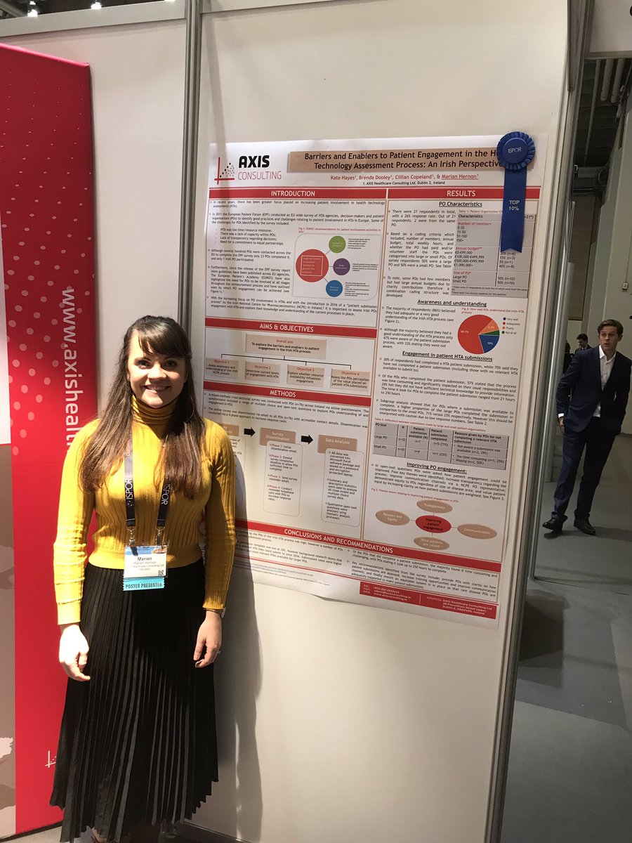 AXISConsultLTD's tweet photo. Delighted to be in top 10% of posters at @ISPORorg for our important research examining patient involvement in Irish HTA’s. Looking forward to getting the full paper written up and published @Marian_Hernon #ISPOREurope #AXIS #IRELAND #NCPE #SMC #AWMSG https://t.co/EGF0ieCIPS