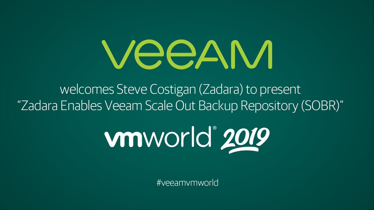 Veeam's tweet photo. Steve Costigan of @Zadara will be LIVE 🎙️ in a few from #VMworld Barcelona to discuss how #Zadara enables #Veeam Scale-Out Backup Repository (#SOBR).
Catch this session at the #VeeamBooth #P307 & here 👉 https://t.co/Oly6ebsfyC https://t.co/yFnFFsHBtA