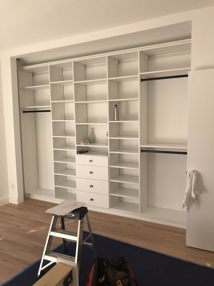JanieVanHalen's tweet photo. A closet, flooring and paint revision in a guest bedroom. #homeimprovement #interiordesign #maximizingclosetspace #almostfinished #ilovetodesign #lightandbright https://t.co/16sn8IMWpc