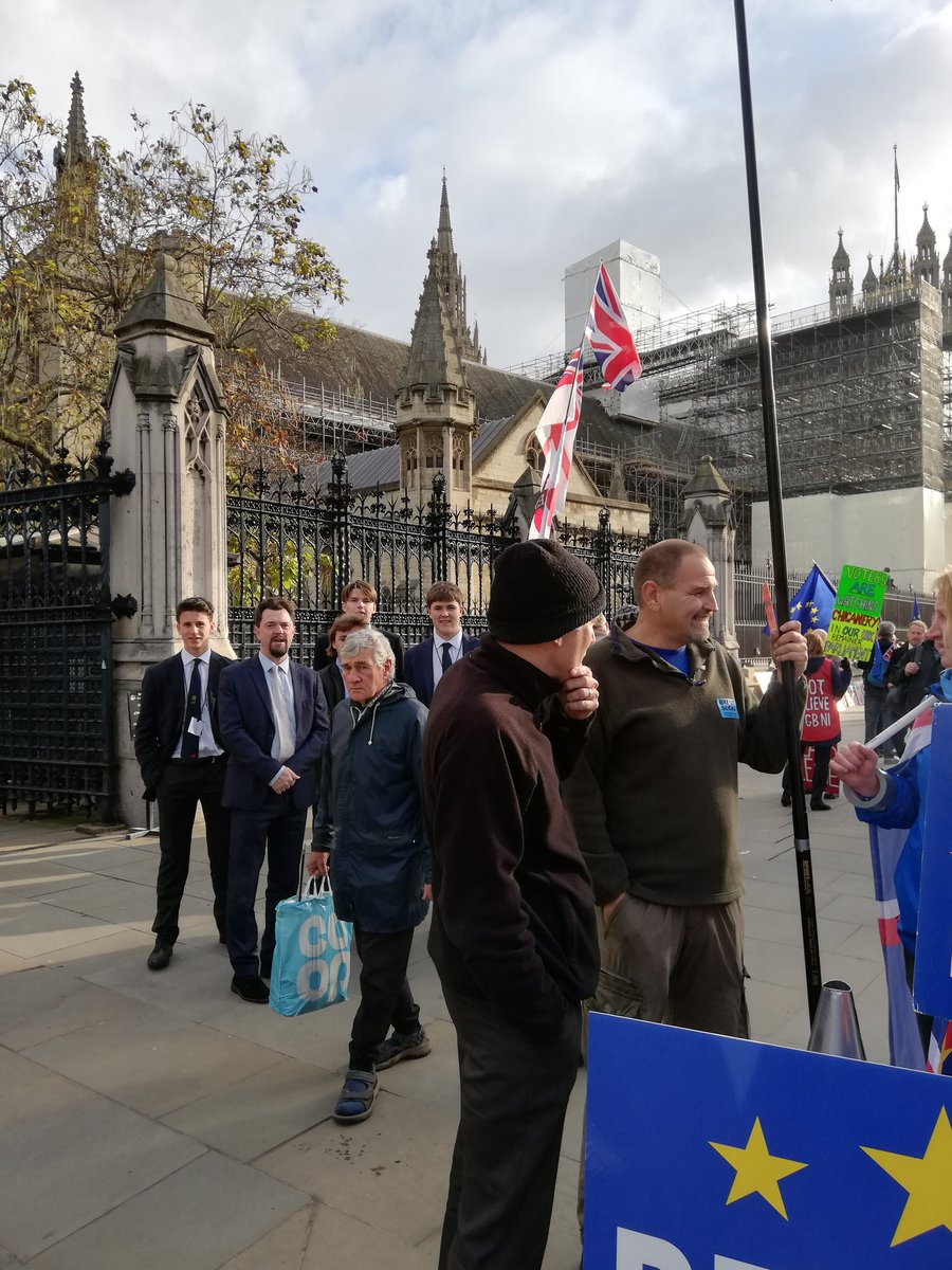 RadleyGovtPol's tweet photo. #RadleyCollege Archie, Henry &amp; Henry join RKM's 6.1 Parliament trip amidst #Brexit demos at the heart of Gritish democracy. Thanks to Baronness Couttie for excellent talk. Lords debate to come.. https://t.co/RiMqANW0Xv