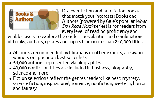 PowerLibrary's tweet photo. With winter on its way you may be wondering, "what do I read next?" Let the Books and Authors e-resource help with expert title recommendations, reading lists, and more. https://t.co/f7RpPh4vGi #books #authors #read #whatdoireadnext #recommendations #powerlibrary https://t.co/KRq6PKt1sA