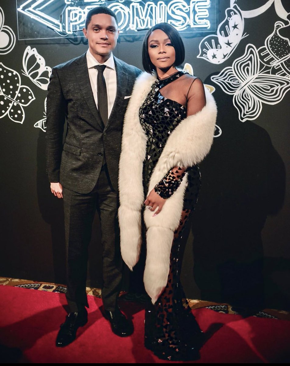 OfficialRGB's tweet photo. SPOTTED: Queen B #BonangMatheba spotted alongside #TrevorNoah in New York on the red carpet at the #PoPGala https://t.co/98q46Vgfuz