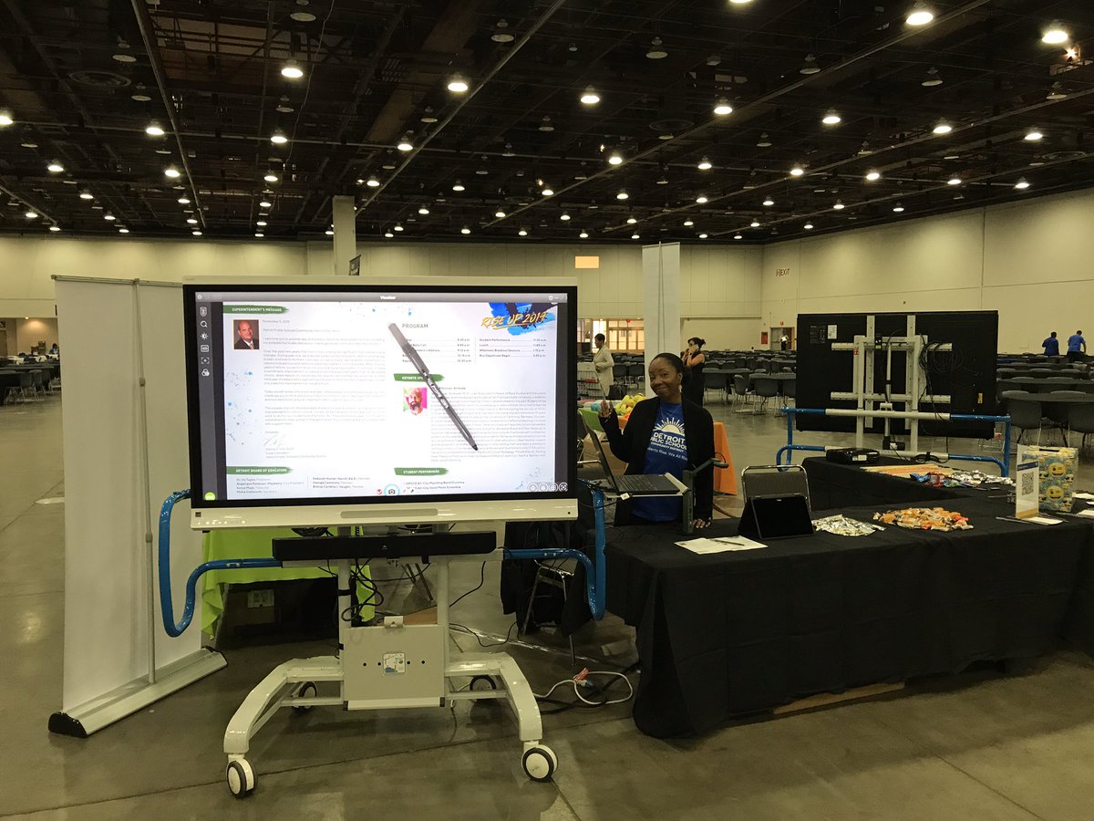 ParadigmEnginr's tweet photo. @Detroitk12 #DpscdRiseUp2019 teachers check out our #DPSCDTechIntegrate booth in the lunch hall! We have classroom tech on display and friendly faces to answer your questions. @CjamesDPSCD https://t.co/KE4x7XbB6Z