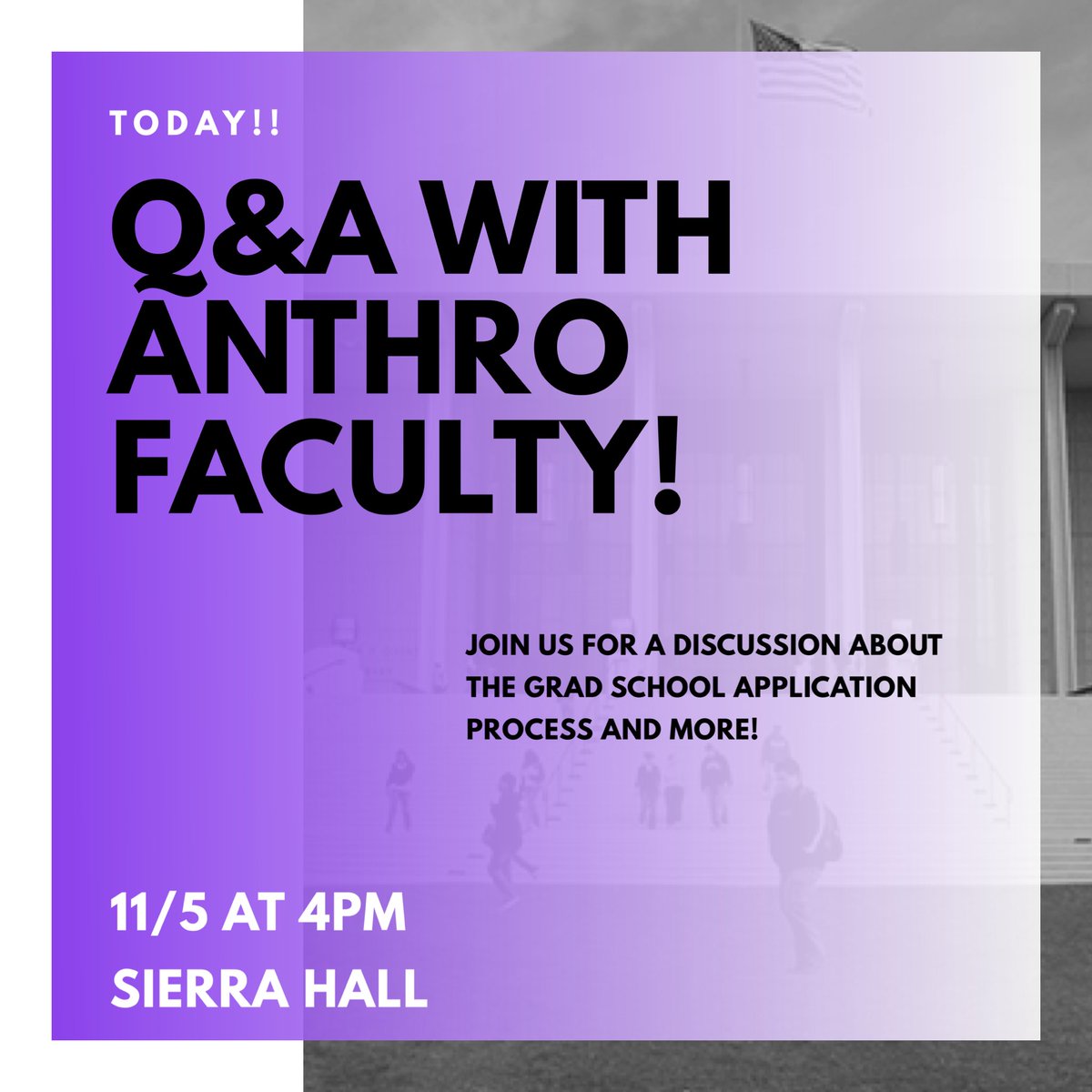 CSUN_AnthroSA's tweet photo. Don’t forget about Part 2 of our Grad School Q&amp;A sessions with the CSUN Anthropology faculty! We hope to see you there! https://t.co/NSsRaLd8tW
