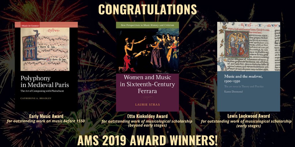 CambUP_Music's tweet photo. A HUGE congratulations to our authors @LaurieStras, @demontibus, and Catherine A. Bradley, whose books all received awards at #AMS19 this past weekend! @AMS_musicology #AMSBoston https://t.co/Qyq1k8urVR