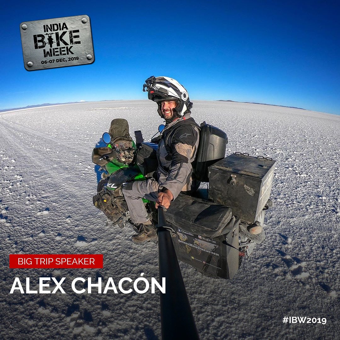 indiabikeweek's tweet photo. Alex Chacon sold all of his belongings to ride around the world across 200,000+ Kms, 50+ Countries, 80+ borders and 5 continents to raise awareness for charitable causes.
He’s making his way onto the #BigTrip stage to tell us his inspiring journey at #IndiaBikeWeek2019

#IBW2019 https://t.co/YSls1EXkvM