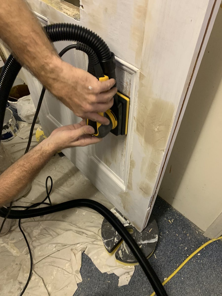 JDBushDecs's tweet photo. Testing out our new Mirka Deros 110v on a door we are restoring. It’s a great bit of kit @MirkaUK https://t.co/EUmxOWOLRx