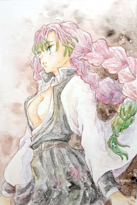 おねむ。さんがTwitterに投稿した甘露寺蜜璃(鬼滅の刃)のイラスト。