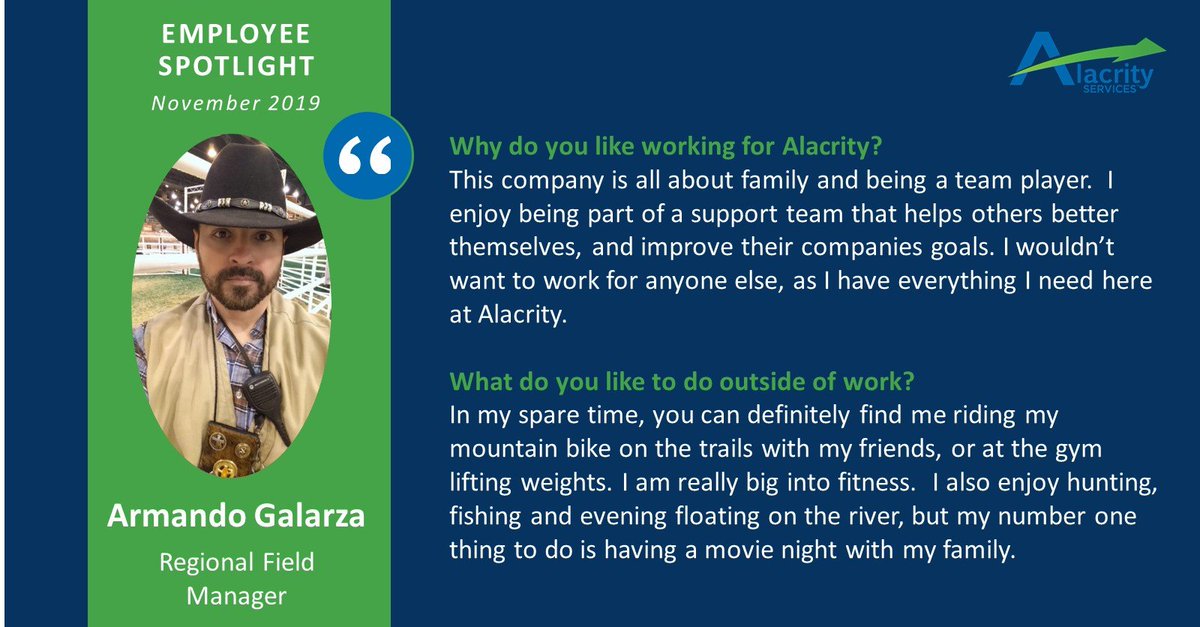 AlacritySvcs's tweet photo. Meet Armando Galarza, one of Alacrity's Regional Field Managers #PeopleofAlacrity https://t.co/3ajG9mGCTI