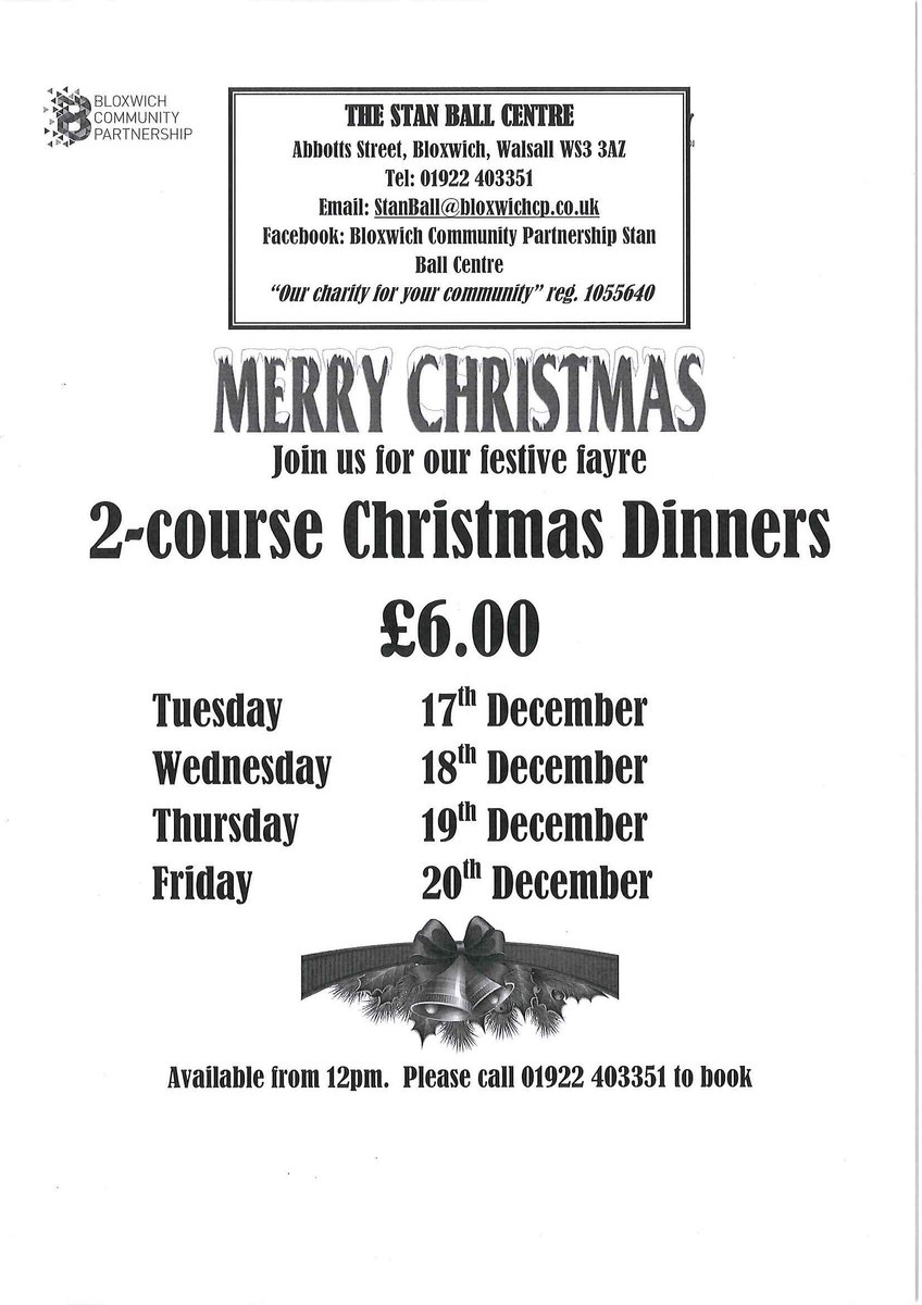 Celebrate Christmas with us at the Stan Ball Centre.  Call 01922 403351 for further information relating to our events or to book your place!