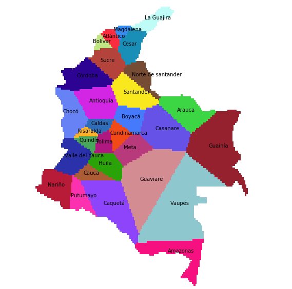 col_en_datos's tweet image. #30DayMapChallenge
Día 5: raster
Definición teórica de los departamentos de Colombia si el territorio fuera asignado a la capital de departamento más cercana.